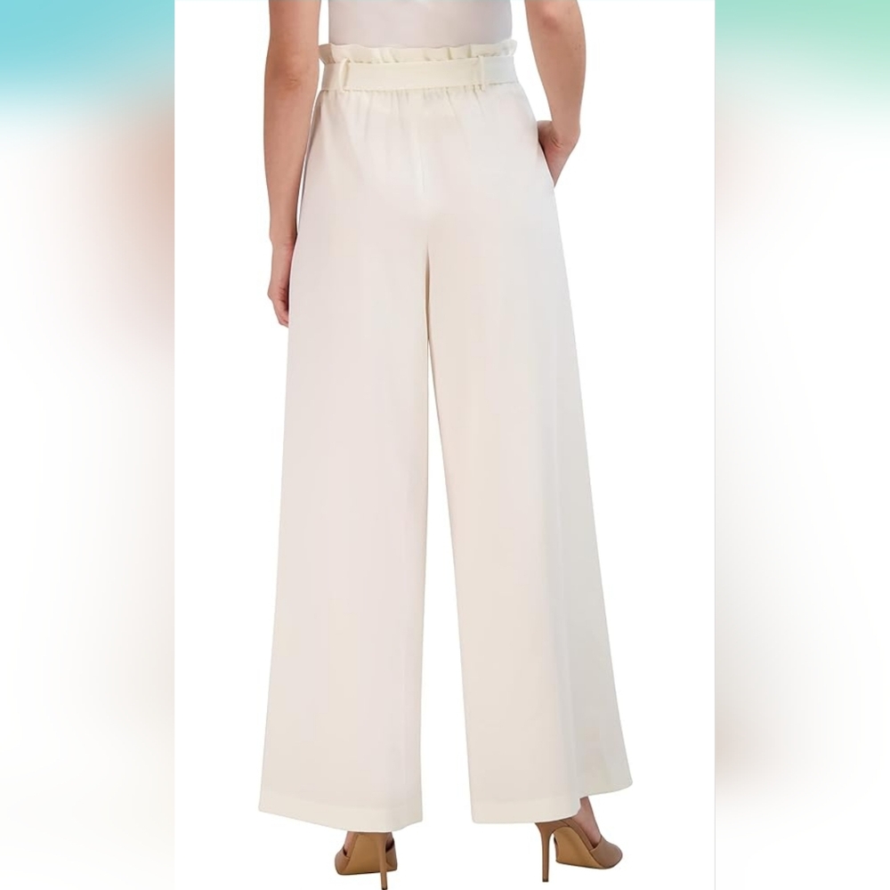 BCBG MazAzria White Wide Leg Dress Pants with White Fabric Belt Size Ext… - Picture 3 of 10